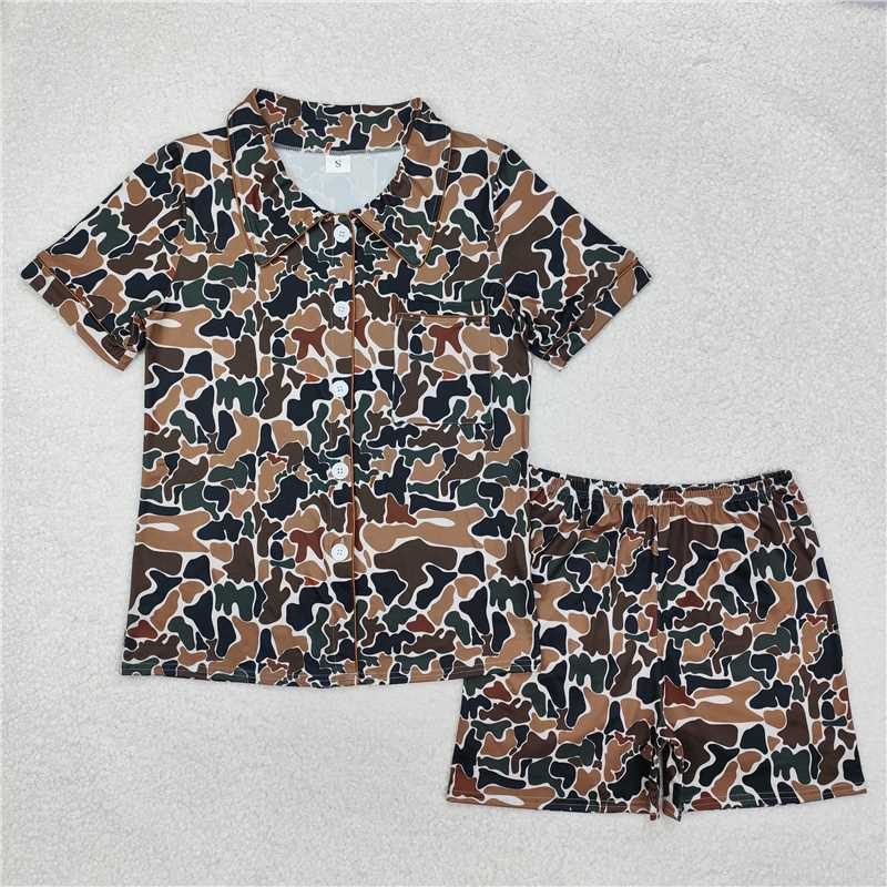 4.9  GSSO1538 Adult female camouflage beige short-sleeved shorts pajamas set