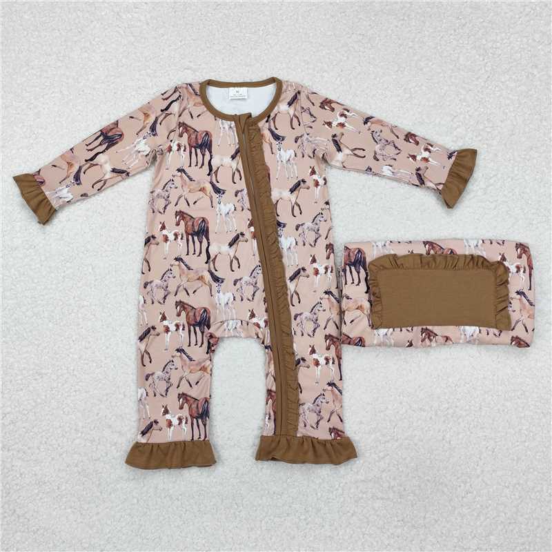 LR1771 Brown horse lace long-sleeved zipper bodysuit