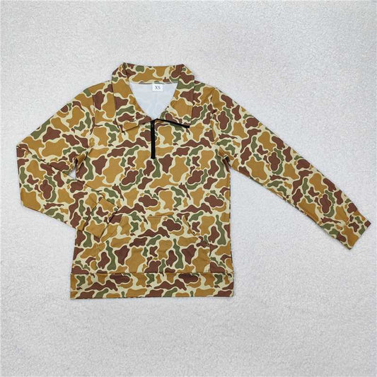 GT0830 Adult female pocket camouflage light green zipper long-sleeved top