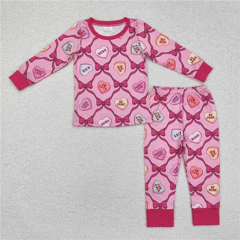 GLP2252 Valentine's Day letter heart bow pattern rose red long-sleeved trousers pajamas set