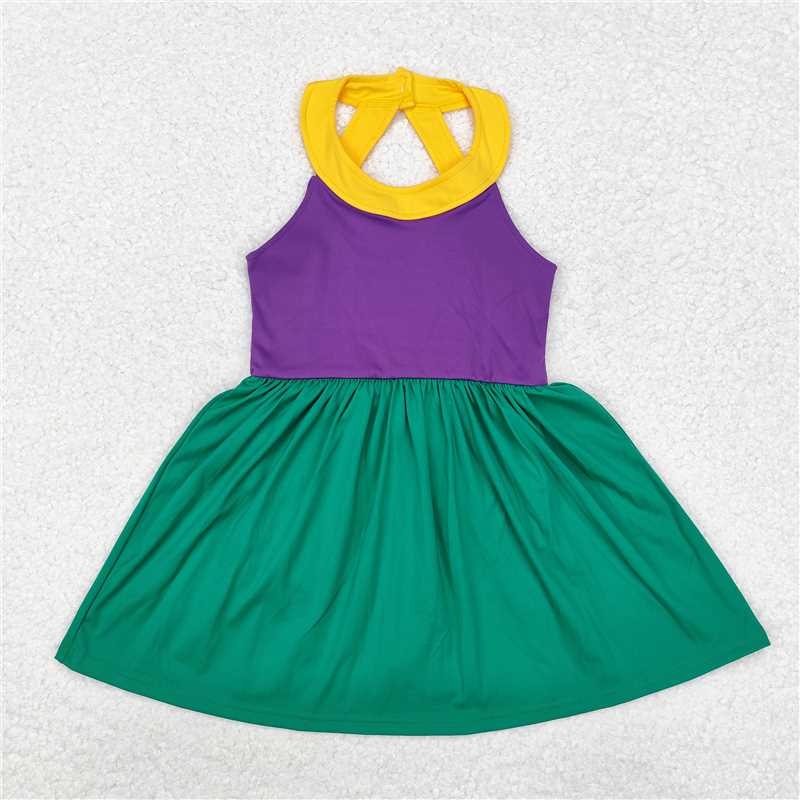 GSD1433 Solid yellow, purple and green sports sleeveless dress