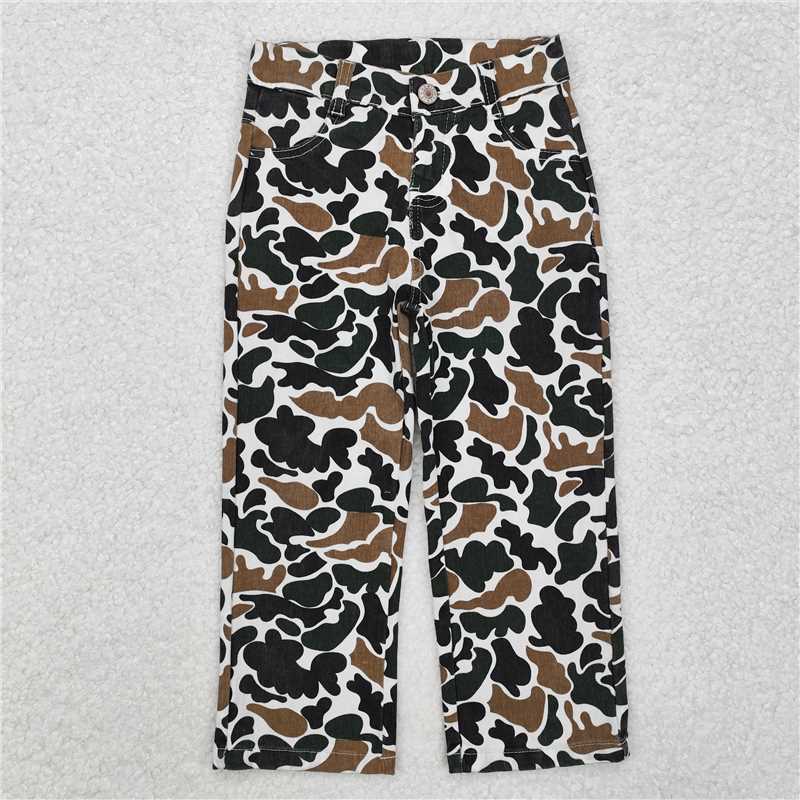 P0594 Boys brown green camouflage beige denim trousers