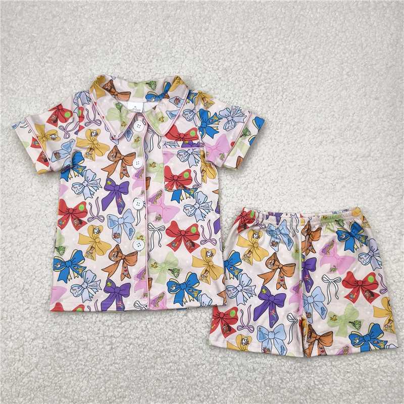 4.21  GSSO2321 Cartoon character colorful bow pattern short-sleeved shorts pajama set