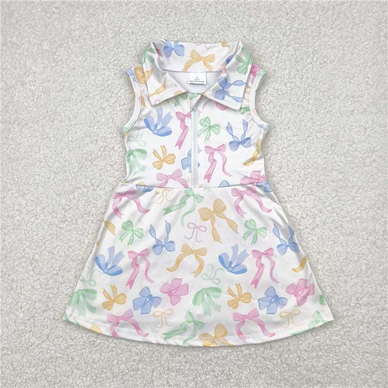 4.21 GSD2141 White zippered yoga sleeveless dress with colorful bow pattern