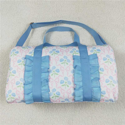 5.1 BA0294 Gym bag with hydrangea pink bow pattern and blue lace plaid