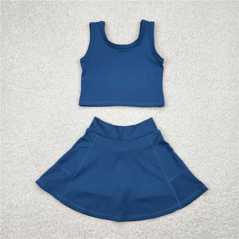 4.22  GSD1986 Pure blue sleeveless skirt yoga set
