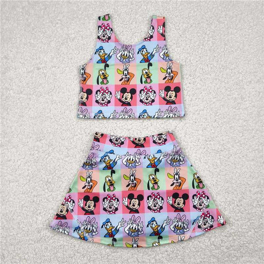 4.22  GSD2333 Mickey Donald Duck colorful plaid vest skirt yoga set