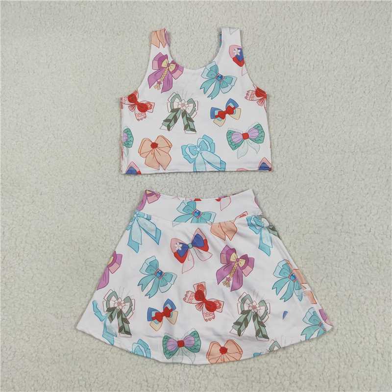 5.10  GSD2046 Beige vest, pants and skirt yoga set with cartoon character bow pattern