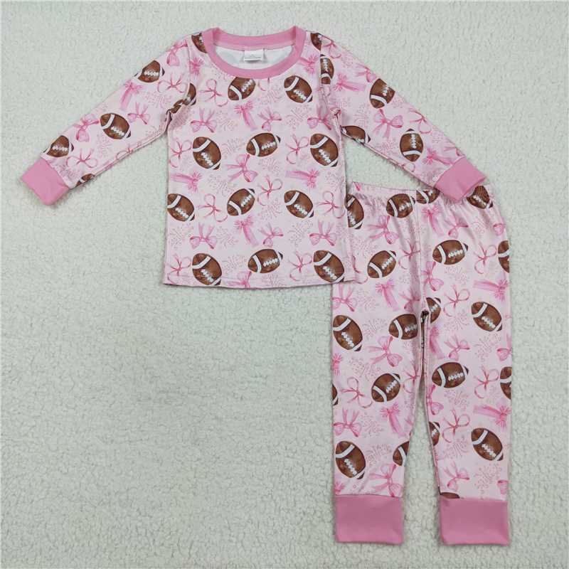 7.24 GLP1700 Rugby bow pink long sleeve trousers set