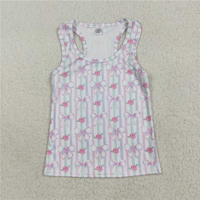 7.23  GT1014 Flower and bow pattern colorful striped vest yoga top