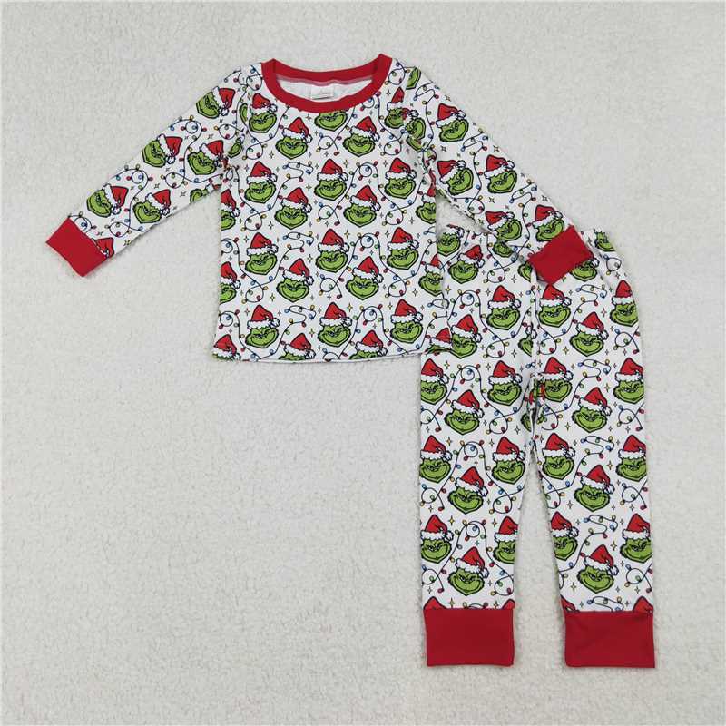 X918  BLP1225 Grinch Illuminated Red and White Long-Sleeved Pants Pajama Set