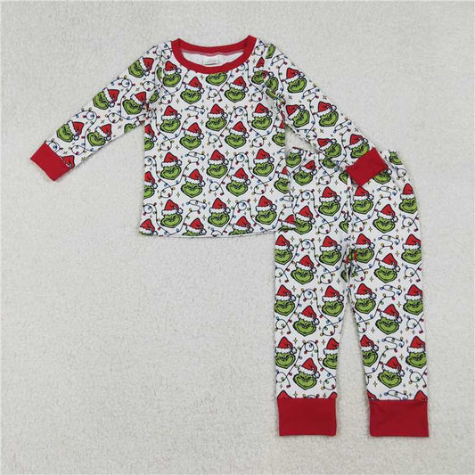 X10.11  BLP1225 Grinch Illuminated Red and White Long-Sleeved Pants Pajama Set