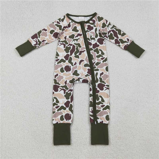 X10.13  LR2590 Duck and Puppy Camo Zippered Long-Sleeved Bodysuit
