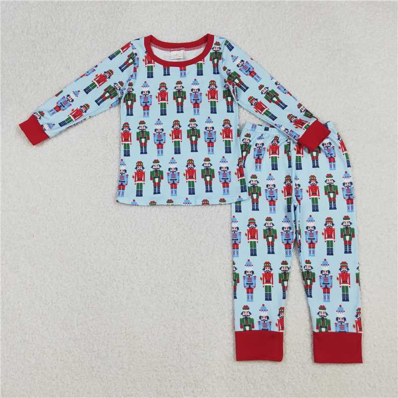 X918 BLP1242 Christmas Nutcracker Blue Long-Sleeved Pants Pajama Set