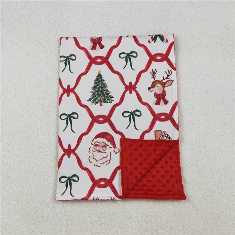 X109 BL0219 Christmas Bear House Bow Pattern Baby Blanket