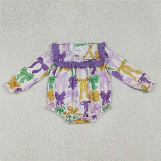 X107  LR2642 Carnival bow pattern purple lace long-sleeved bodysuit