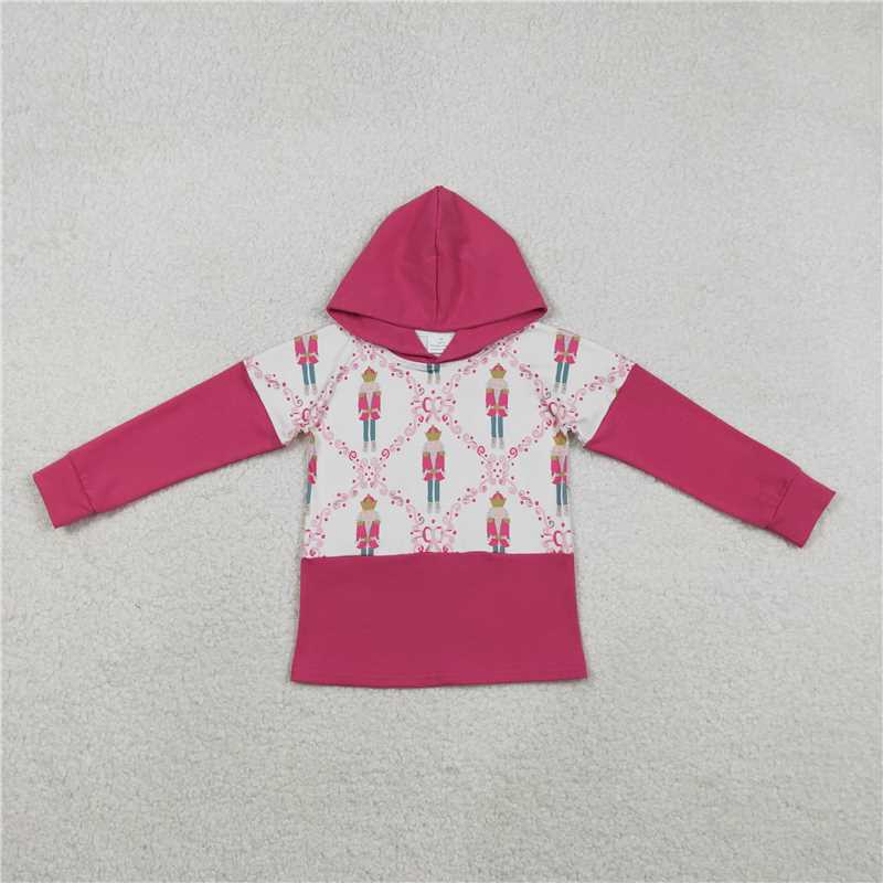 X12.3 GT1043 Nutcracker Checkered Rose Red Hooded Long-Sleeved Top