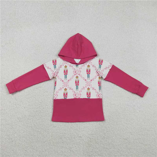 X12.3 GT1043 Nutcracker Checkered Rose Red Hooded Long-Sleeved Top