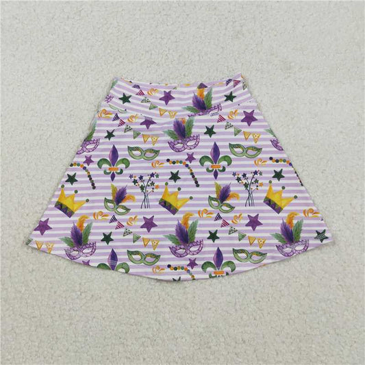 X12.30  GLK0167 Carnival Mask Purple Striped Yoga Pants Skirt