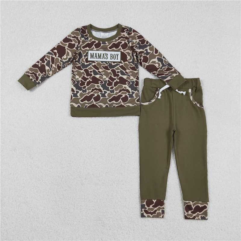X12.10  BLP1330 Embroidered Mama's Boy Brown-Green Camouflage Long-Sleeve Pants Set
