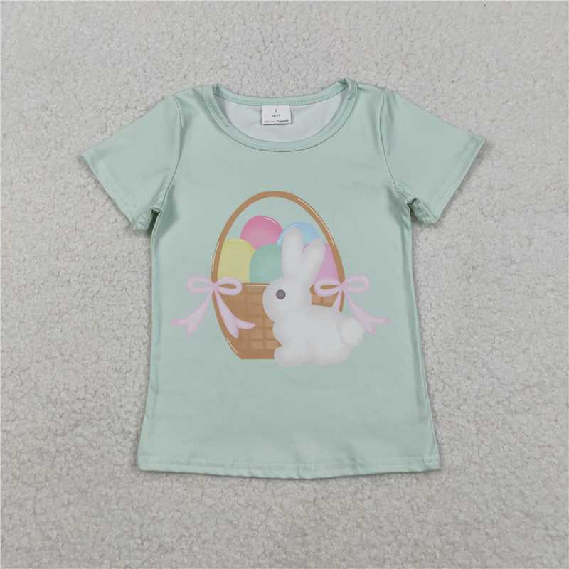 X12.2  GT1396 Egg Basket Rabbit Bow Pattern Lake Green Short-Sleeve Top