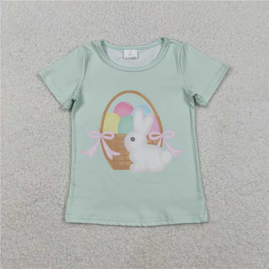 X12.2  GT1396 Egg Basket Rabbit Bow Pattern Lake Green Short-Sleeve Top