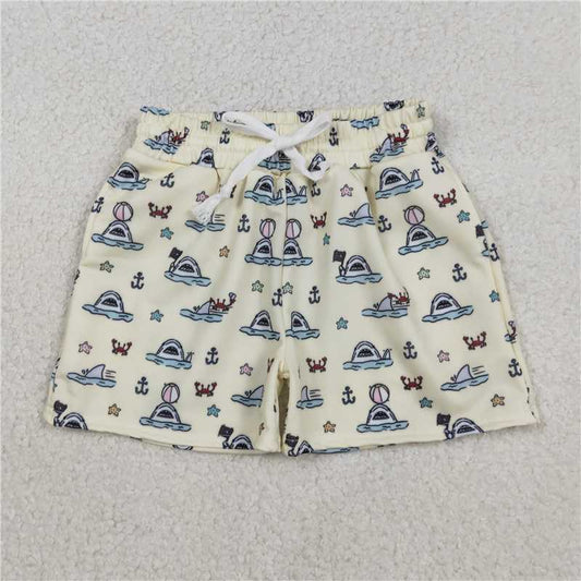 x12.13 S05846 Crab Starfish Anchor Shark Yellow Swim Trunks