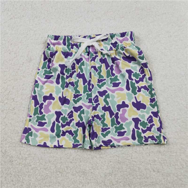 x12.13  SS0734 Boy's Carnival Yellow-Green-Purple Camouflage Shorts