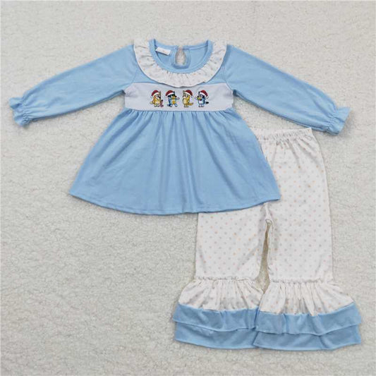 Embroidery blue dogs suit baby girls outfits winter christmas sets