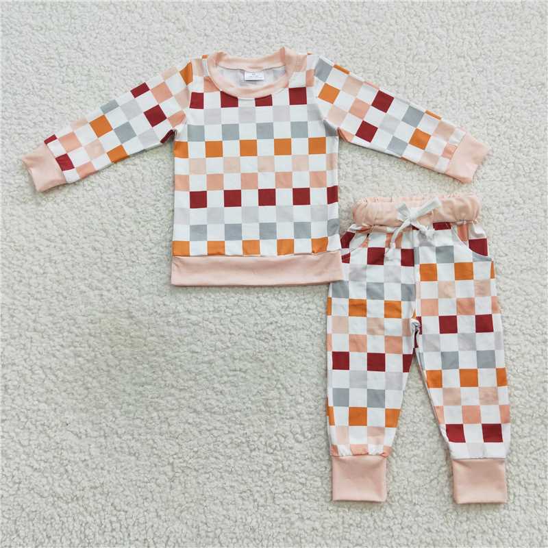 Plaid pajamas boys outfits long sleeve top & pants sets kids clothes