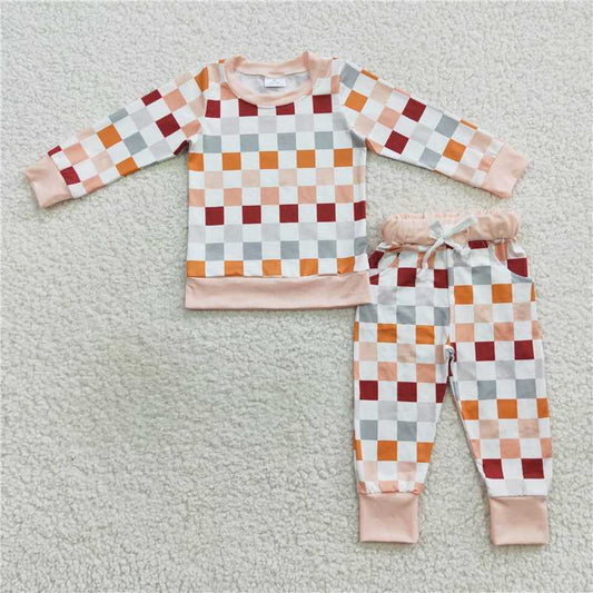 BLP0306 Colorful plaid white long-sleeved trousers suit