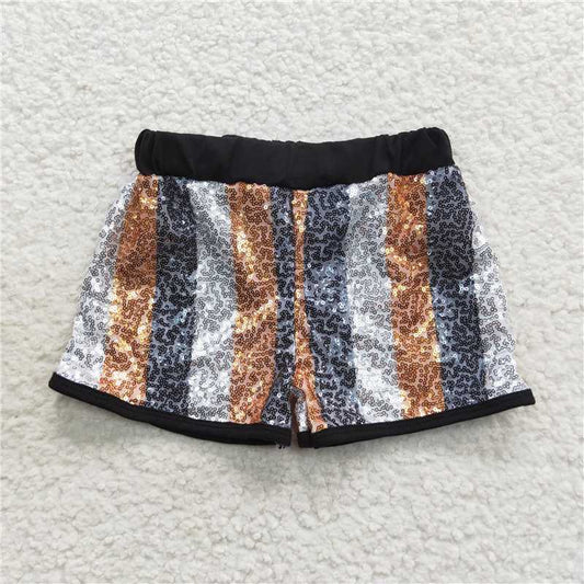 Gold silver and black striped sequins shorts kids clothes