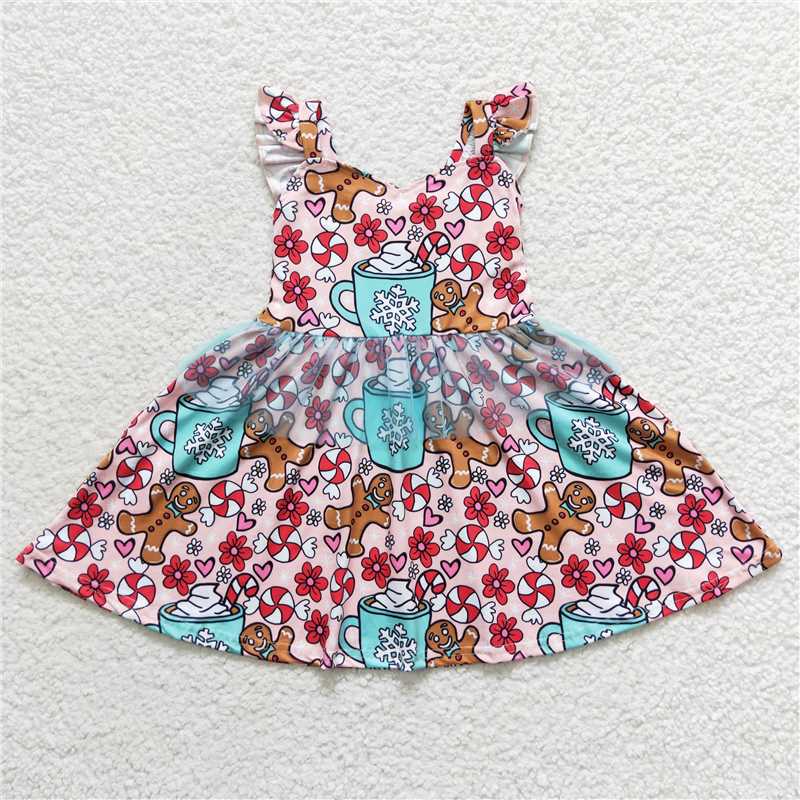 GSD0473 Flower lollipop gingerbread man tulle flying sleeve dress