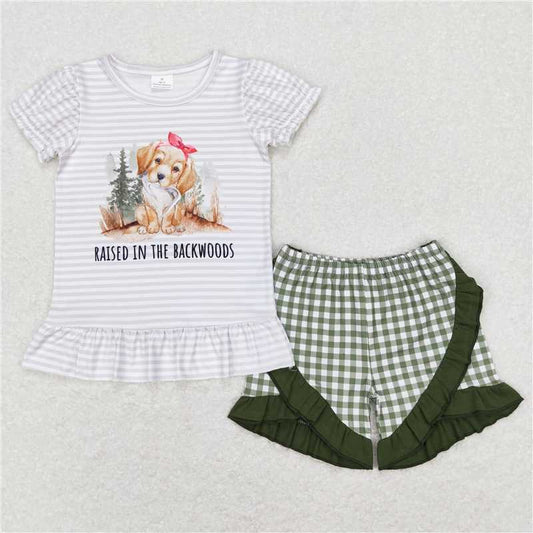 GSSO0417 raised in the backwoods puppy striped short-sleeved shorts suit