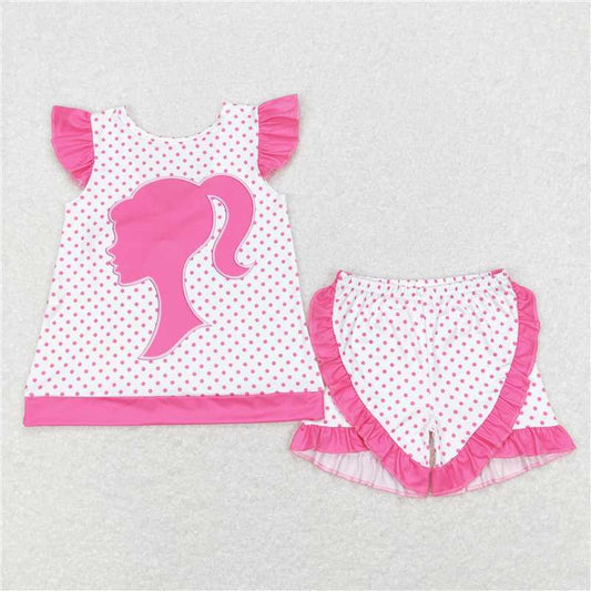 GSSO0384 barbie avatar polka dot pink lace short-sleeved shorts suit