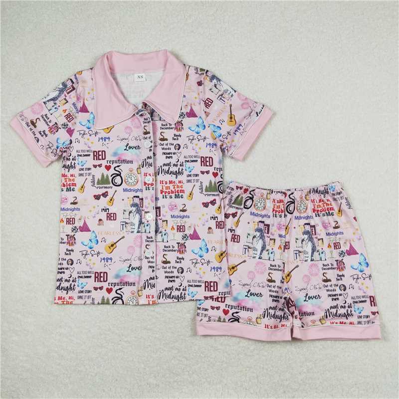 4.10  GSSO0923 Adult female Taylor Swift 1989 pink short-sleeved shorts pajamas set