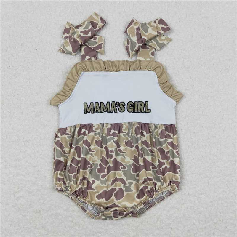 SR0994 mama's girl embroidered camouflage lettering military green suspender jumpsuit