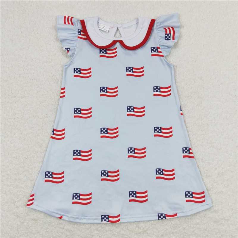 GSD0871 Flag white baby doll collar blue flying sleeve dress