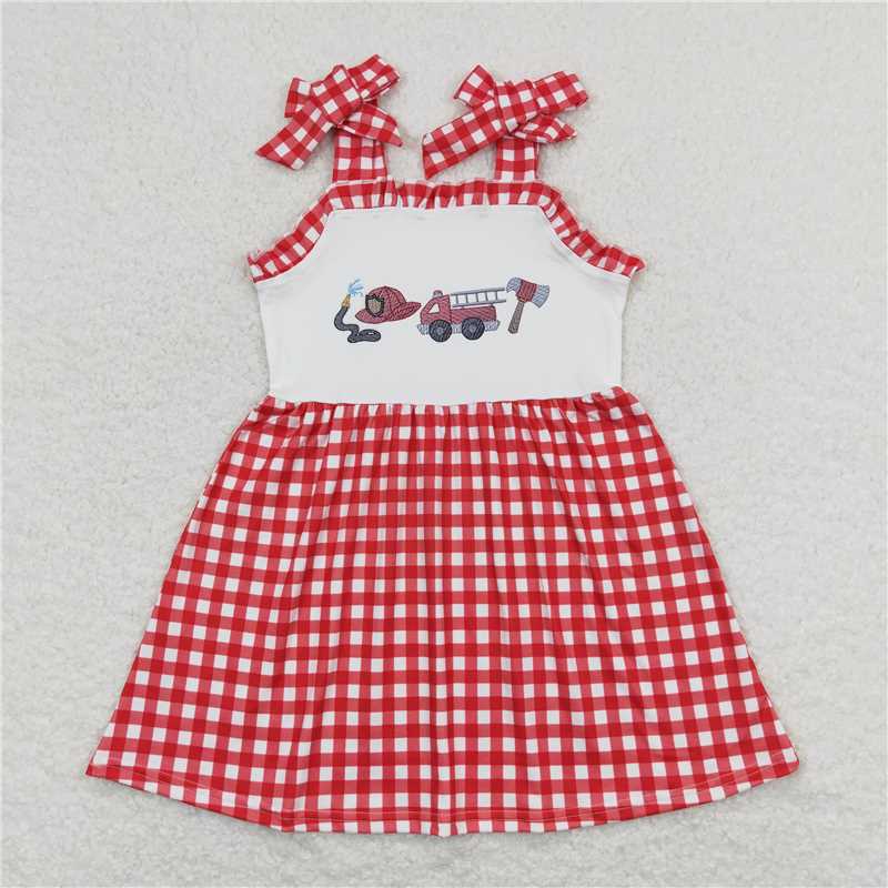 GSD0906 Fire engine red and white plaid lace slip dress