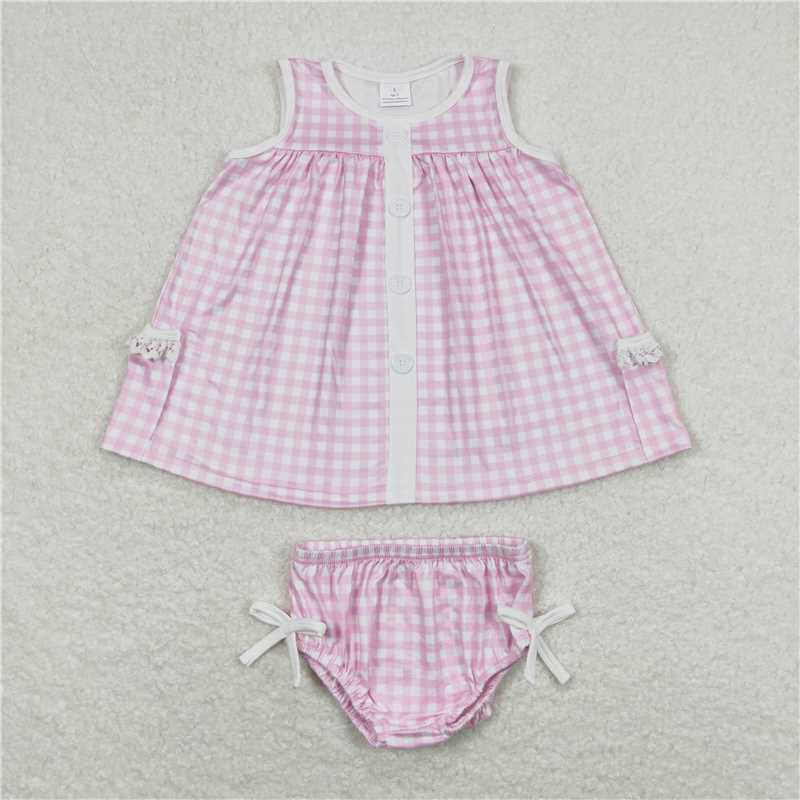 GBO0263 Pink and white plaid sleeveless briefs suit