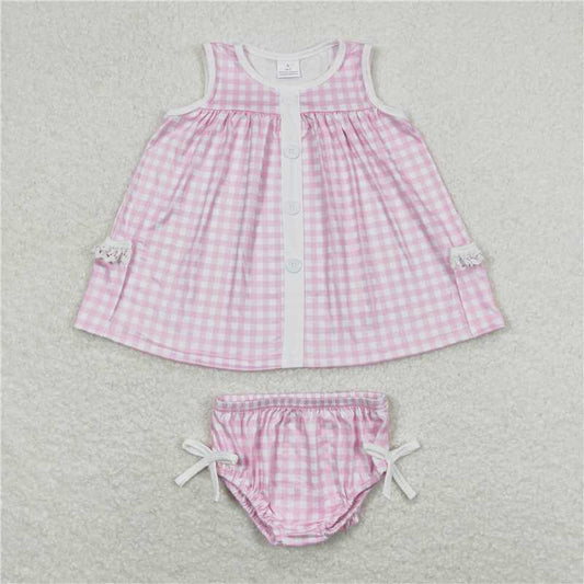 GBO0263 Pink and white plaid sleeveless briefs suit