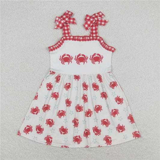 GSD0914 Crab star red and white plaid lace beige slip dress