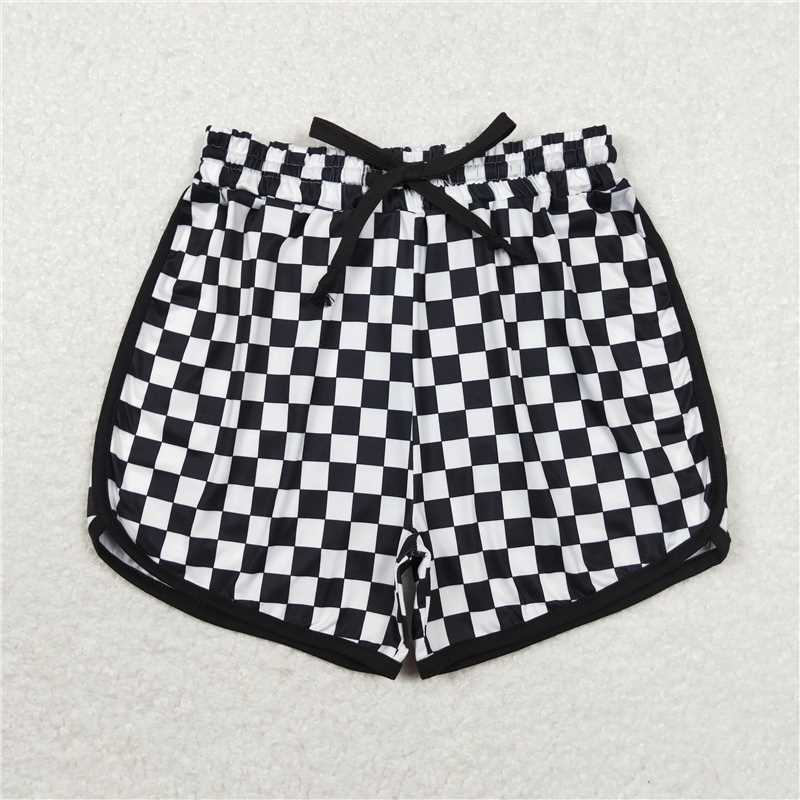 4.10 SS0279 Adult female black and white plaid lace-up shorts