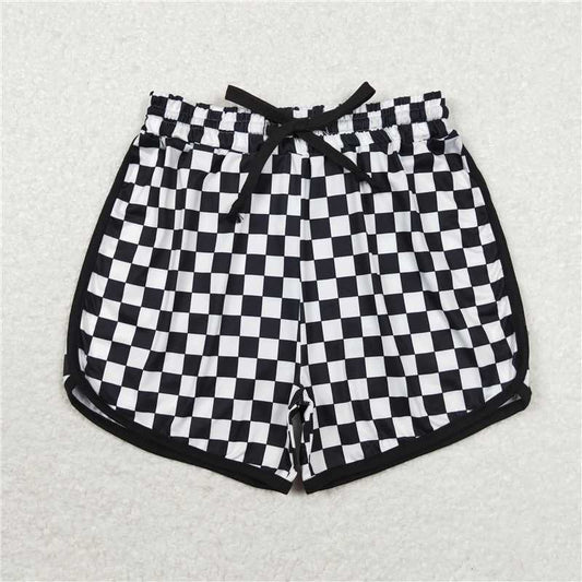 4.10 SS0279 Adult female black and white plaid lace-up shorts