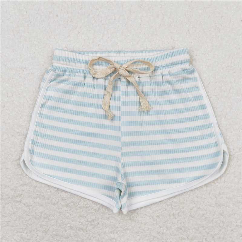 SS0335 Light blue thick striped white shorts