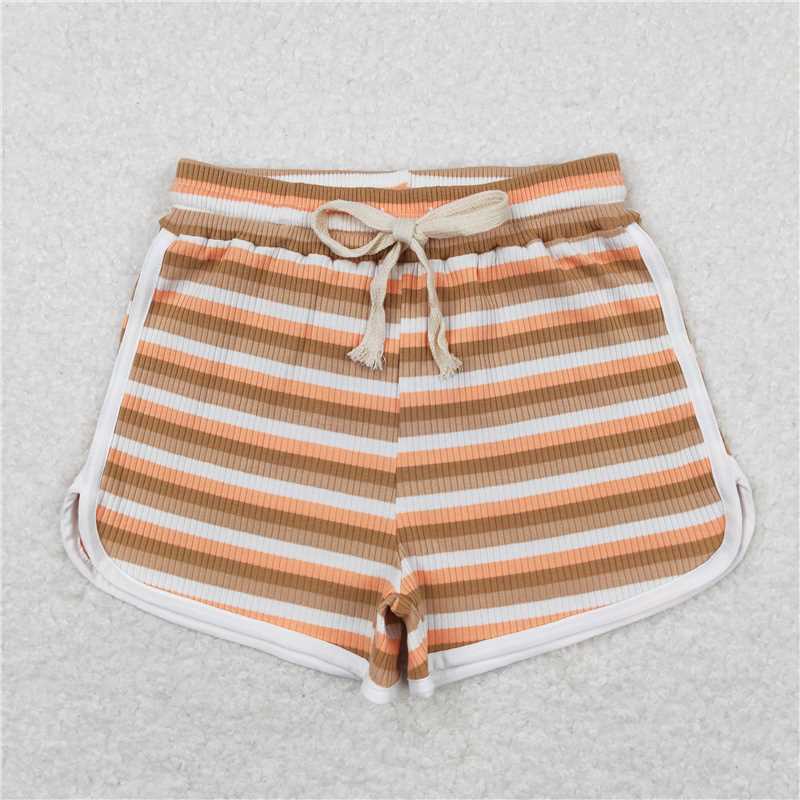 SS0336 Brown and orange thick striped shorts