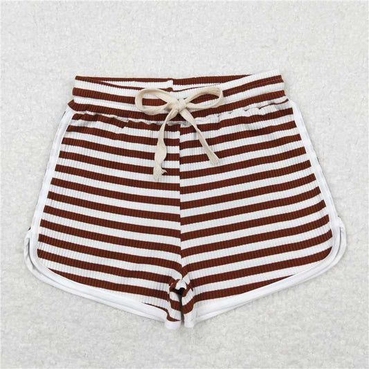 SS0337 Burgundy thick striped white shorts