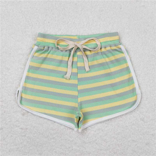 SS0341 Yellow, blue and green thick striped shorts