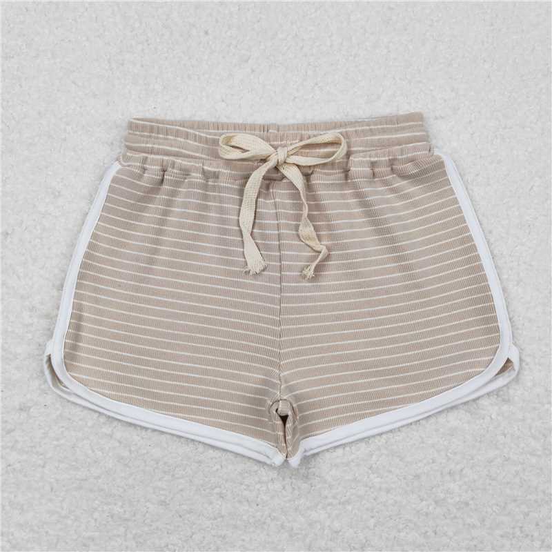 SS0342 White pinstripe light brown shorts