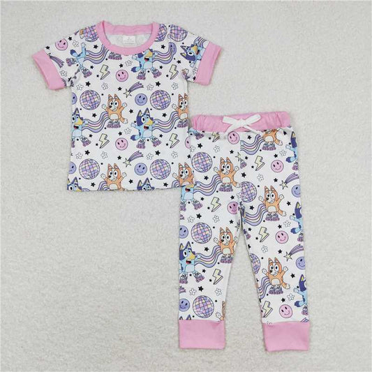 GSPO1508 bluey light ball smiley face lightning pink white short-sleeved trousers pajama suit